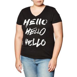 Hanes Women's Short Sleeve V-Neck Graphic T-Shirt (Black, S)