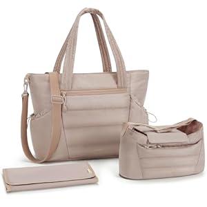 mommore Diaper Bag Tote with Stroller Organizer Puffer Bag Large Capacity Baby Bag with Changing Pad for Travel, Hospital