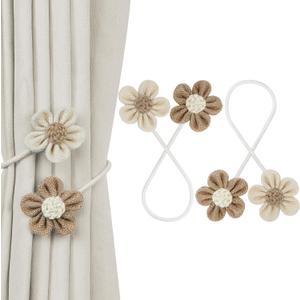 KLOGTSIND Flower Curtain Tiebacks, 2 Pack Boho Curtain Ties Elegant DIY Curtain Holdbacks, Decorative Window Drape Twist Tie Backs for Bedroom Decor, Nursery Decor, Farmhouse Decor