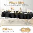 8ft Black Table Cloth Rectangle Stretch Fitted Ruffle Pleated Table Skirt No-Slip, Wrinkle-Free Spandex Tablecloths Portable TableCover for Retirement Sad Day Birthday Party Decor Wedding Baby Shower (96" x 30" (8FT-1 Pack))