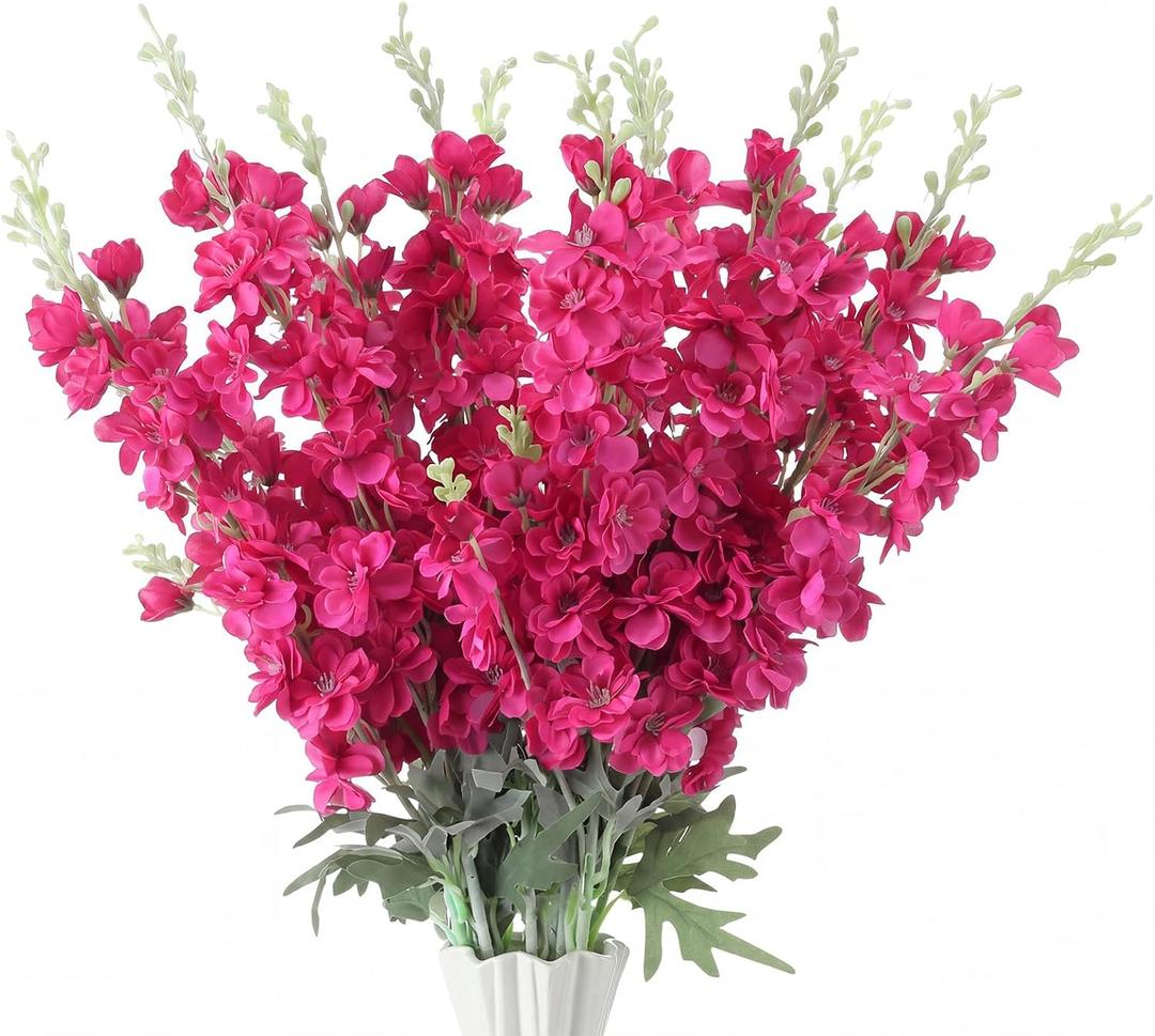 Thiccywoov 24 Pcs Delphinium Artificial Flower 35.4'' Long Larkspur Stem Silk Fake Faux Flowers Bulk for Tall Vase Floral Arrangements Home Centerpiece Table Wedding Decor (Rose Red)