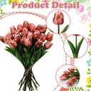 Canlierr 24 Pcs Artificial Faux Tulips Set Fake Real to Touch Tulip Flowers Decor Primitive Grungy Country Bouquet for Spring Vintage Rustic Table Centerpiece(Pink)