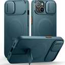 SURITCH for iPhone 13/14 Case with Magnetic Camera Slide Cover and Adjustable Kickstand, Compatible with MagSafe, Shockproof Bumper Case Slim Protective Cover for iPhone 13/14 6.1 Inch, Lake Green
