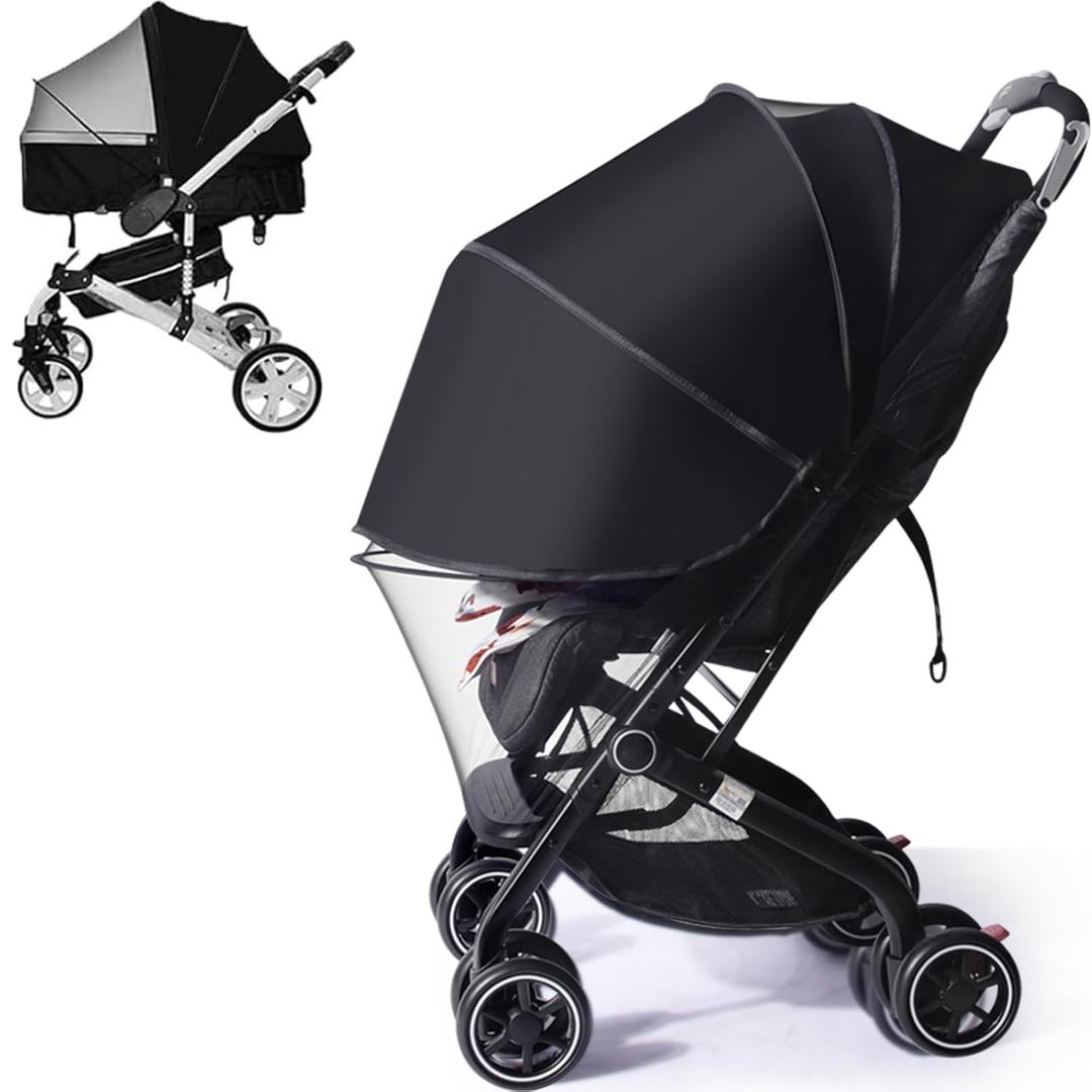 UPF50+ Sunshade Stroller Cover, 2-in-1 Stroller Sun Shade with Two-Way Zipper, Universal Breathable 3D Baby Mosquito Net, Privacy Netting for Stroller, UV Protection