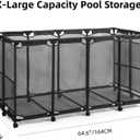 JEFEE Pool Storage Bins Rolling Pool Storage Cart Standard Noodles Holder Organizer Container with Nylon Mesh, for Swimming Pool Floats Storage, Pool Toys Storage,Large 64.57"L*30.51"W*33.46"H Black
