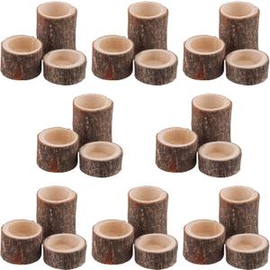 FUNSUEI 24 Pack Wooden Tea Light Candle Holders - 3 Sizes, Rustic Tealight Candle Holders for Dinning Party Room Decoration