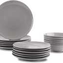 Amazon Basics 18-Piece Stoneware Dinnerware Set, Service for 6, Microwave and Dishwasher Safe, Plates and Bowls for Everyday Use, Smokey Grey