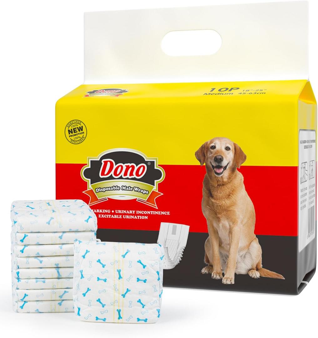 Dono Disposable Dog Diapers Male Dog Wraps Super Absorbent Soft Diapers for Male Dogs,with Wetness Indicator,10pcs,M (18"-25") Dono Disposable Dog Diapers Male Dog Wraps Super Absorbent Soft Diapers for Male Dogs,with Wetness Indicator,10pcs,M (18"-25")