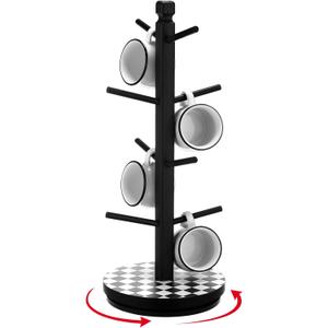 Checkerboard Tree Coffee Mug Holder 8 Hooks Black and White Mug Holder for Countertop Tree Display Wood Coffee Cup rackfor Christmas Kitchen Accessories