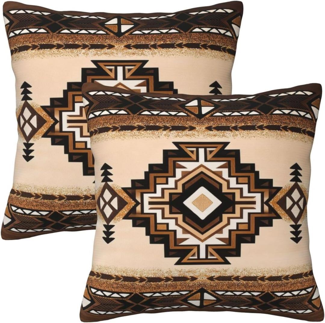 Western Aztec Pillow Covers 20x20 Set of 2, Southwest Native American Brown Throw Pillow Covers Outdoor Decorative Pillow Case for Couch Bed Sofa Cushion Home Decor