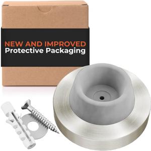 Stainless Steel & Rubber Wall-Mounted Door Stopper by NYCO Architectural Hardware- Heavy Duty Round Door Bumper for Wall & Door Protection- Modern Universal Door Slam Stopper (Satin Chrome US26D)