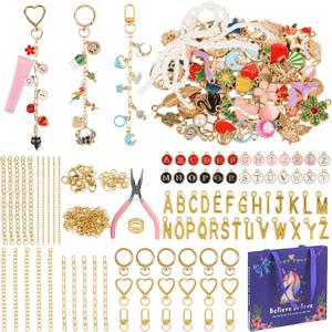 319Pcs Lip Gloss Keychain Making Kit, Including 18 Keychain Clips, 20 Extender Chain, 117 Charms, 150 Jump Ring, 1 Jewelry Plier, Bag Charm Kit, Key Chains Making Supplies for DIY Crafting and Jewelry