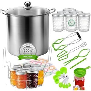 Canning Pot Water Bath Canner with Rack and Mason Jars, 20 Quart Stainless Steel Stock Pots, Canning Supplies Starter Kit Beginners Tools Set, Jar Lifter Tongs and Pickling Kit Accessories