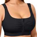 BRABIC Wireless Zip Front Closure Bras for Women No Underwire Full Coverage Comfort Everyday Post Surgery Compression Bra (Large, Black)