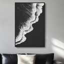 Framed Black and White Abstract Beach Canvas Wall Art, Modern Minimalist Art Prints Paintings Artwork for Walls, Ocean Wave Pictures for Living Room Dining Room Bedroom Bathroom Wall Decor 24x36 In