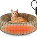 INVENHO Heated Cat Beds for Indoor Cats and Small Dogs, 20" Cozy Donut Heated Pet Bed with Timer & Temp Adjustable, Removable Waterproof Electric Warming Bed for Indoor Cat