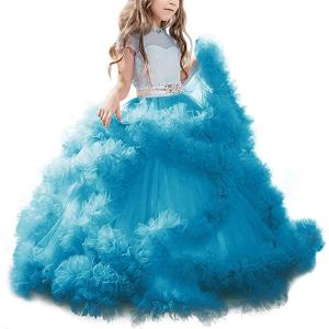 Stunning V-Back Luxury Pageant Tulle Ball Gowns for Girls 2-12 Year Old (8, Blue)