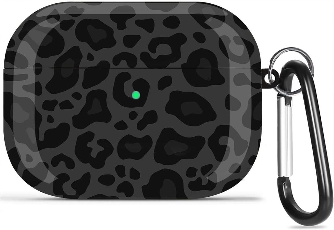 for Airpods Pro 2nd/1st Generation Case Leopard 2019/2022/2023, Cute Air pods Pro Protective Printed Hard Skin Women Girl for Apple Airpod Pro 2/1 Gen Case with Keychain - Black/Grey Leopard