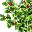 Admired by Nature Artificial Holly Leaves with Berries Bush Bouquet - for Holiday Winter Christmas Home Decor, Faux Floral Arrangement for Crafts, Events, Funerals, Cemeteries - Set of 2, Green