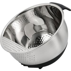 Rice Washing Bowl with Strainer Quinoa Washer Bowl, Stainless Steel Side Drainers Colander for Cleaning Fruits, Vegetables, and Beans - Versatile Kitchen Tool (3 Qt, Black)
