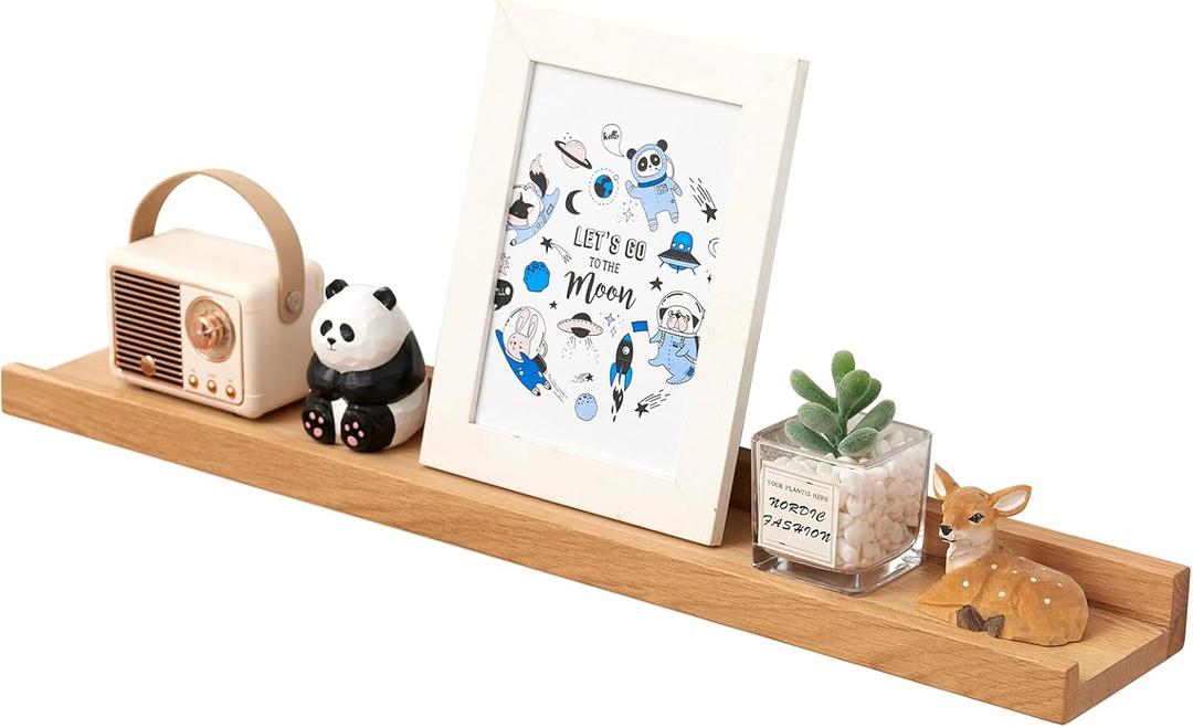 Oak Floating Shelves 24 Inch Wall Shelves for Decor and Storage, 4 Inch Deep Natural Solid Wood Shelf, Picture Ledge Shelf for Bedroom Bathroom Living Room KitchenLaundry Room, 4x24