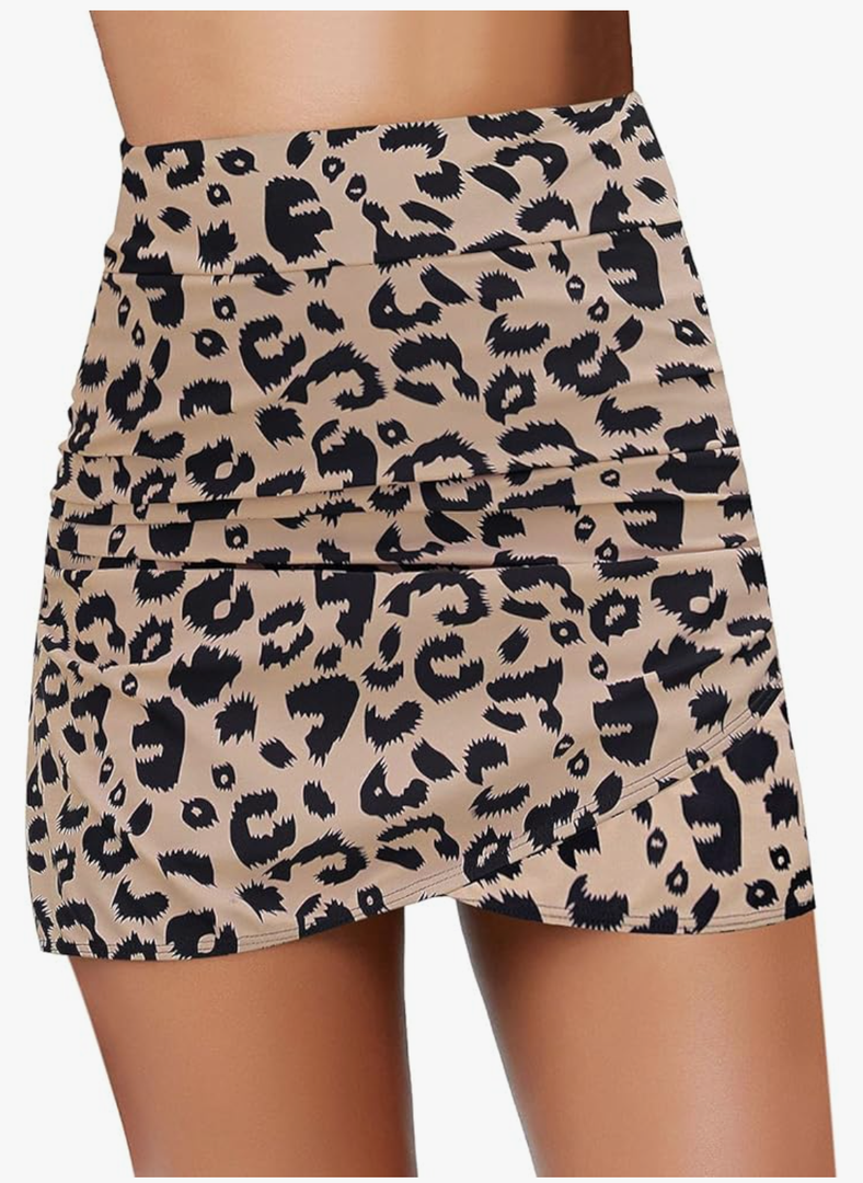 GRAPENT Women's High Waist Tulip Hem Shirring Swim Skirt Swimsuit Bikini Bottom