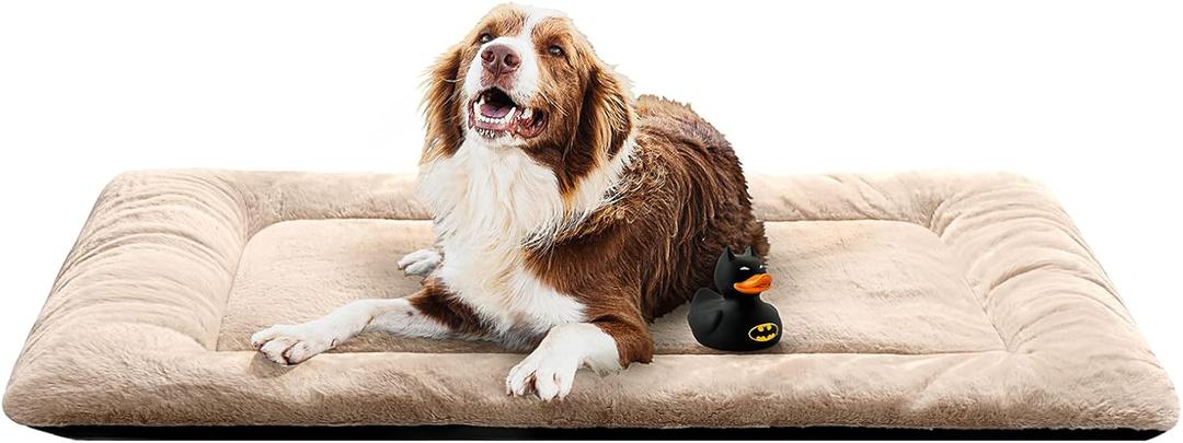 VERZEY Extra Large Dog Bed Mat Crate Pad Fit Metal Dog Crates,Ultra Soft Dog Crate Bed Washable & Anti-Slip Kennel Pad for Dogs Cozy Sleeping Mat,Cream 48L x30W x1H Inches XL