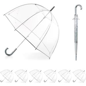 totes Adult Clear Bubble Umbrella with Dome Canopy, Lightweight Design, Wind and Rain Protection, Clear - 6pk, Adult - 51" Canopy