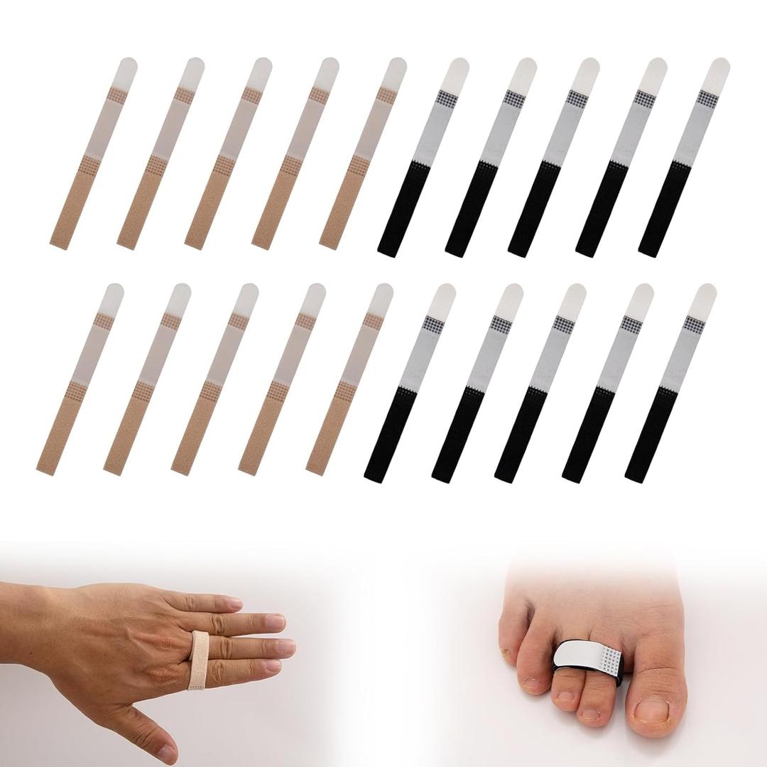 20 Pcs Buddy Tape Finger Straps, Adjustable Finger Splints for Broken Fingers, Reusable Finger Buddy Wraps & Toe Strap for Sprained Fingers Support, Trigger Finger, Mallet Finger (Black/Skin Color)