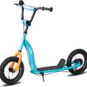 JOYSTAR Kick Scooter for Kids 5+ Teens & Youth, Lightweight Kids Scooter with Adjustable Handlebar, 2 Wheel Scooter for Boys & Girls, 12" Inflatable Wheels Rear Drum Brakes, Blue