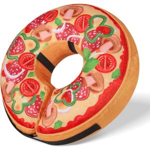 Grand Line Pizza Inflatable Collar for Dog and Cat, Soft Protective Recovery Cone After Surgery, Blow up Pet Donut Collar Cone, E-Collar Alternative Does not Block Vision (Cartoon, Medium)