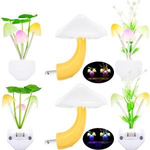 Mudder 6 Pack Mushroom Night Light LED Night Light Plug in Lamp 7 Color Changing Magic Cute Shaped Lamp Wall Decor for Adults Bathroom Home(Water Plants, Lotus Leaves, Mushroom)