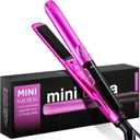 ORYNNE Mini Flat Iron 1/2 Inch with 5 Adjustable Temperatures, Tourmaline Ceramic Small Hair Straightener for Short Hair, Bangs, Beard, Pixie, Edge - Dual Voltage Travel Curling Iron, Auto-Off (Rose Red)