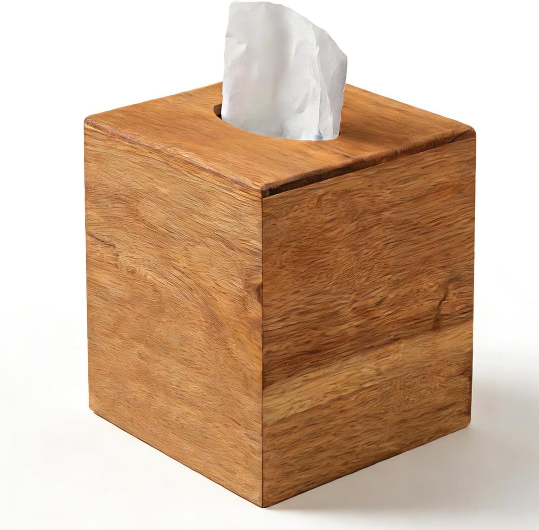 Tissue Box Cover Square, Acacia Wood Tissue Box Holder with Slide-Out Bottom, Wooden Tissue Box Cover Cube for Bathroom, Bedroom, Dinner Table, 5.5 x 5.5 x 6.1 inches