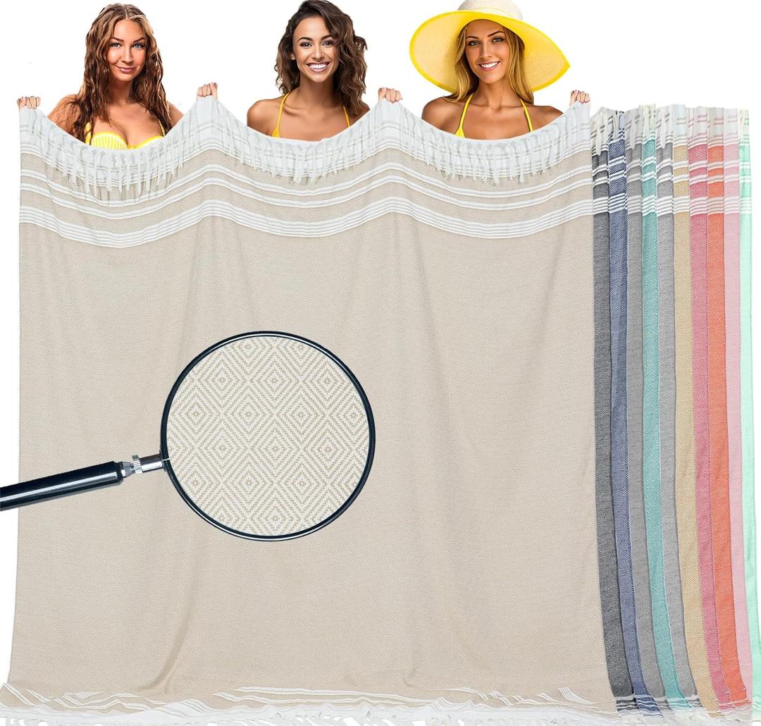 Oversized Cotton Turkish Beach Towel Blanket Giant XL Sand proof Boho Sand Free Towels Huge Jumbo XXL Extra Large Big Throw Quilt Blankets Cloud Beige, 82"x88"