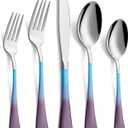 20-Pieces Color Silverware Set for 4,Blue and Purple Handle Stainless Steel Cutlery Set, Include Forks Spoons and Knives Set, Dishwasher Safe Utensil Sets for Home Restaurant