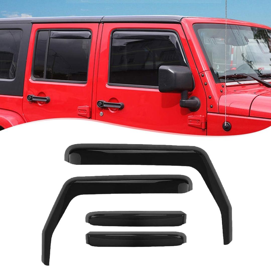 Partol Window Visor Side Window in-Channel Deflectors for Jeep Wrangler JK Unlimited 4-Door 2007-2017, Sun Rain Wind Shade Visor Guard, Pack of 4