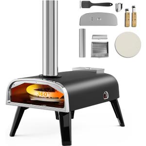 Outdoor Pizza Oven aidpiza 12" Wood Pellet Pizza Ovens With Rotatable Round Pizza Stone Portable Wood Fired with Built-in Thermometer Pizza Stove for Outside Backyard Camping Picnics, 14.3 Inches X 21.7 Inches X 25.4 Inches