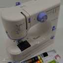 Sewing Machine for Beginners with 20 Pcs Fabric and 32 Pcs Sewing Threads Kit,Portable Sewing Machine with 12 Built-in Stitches,2 Speed(High-Low Speeds) - White Blue
