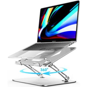 ivoler Adjustable Laptop Stand with 360 Rotating Base, Ergonomic Laptop Stand for Desk, Foldable & Portable Laptop Riser, for Collaborative Work, Fit MacBook Laptops up to 16 inches Silver