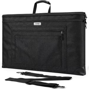 JusArt Art Portfolio Bag, 24x36 Foldable Light Weight Portfolio Folder Case with Adjustable Shoulder Strap, Leather Corners, Waterproof Art Bag for Artists and Adults for Artwork, Poster, Sketching Black