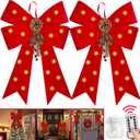 2 Pack 24'' x 14'' Prelit Large Christmas Bows Decorations with 20 Lights & Timer Remote, 8 Modes Battery Operated Red Velvet Xmas Bows for Wreaths Garland Christmas Tree Topper Outdoor Indoor Home