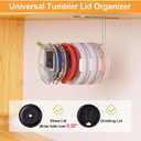 2Pack Tumbler Lid Organizer, Space Saver design for Tumbler/Stanley and Simple Modern Tumbler Lid With Self Strong Adhesive/Drilling, with Hook for Kitchen and Dining Storage Organization. (Silver)