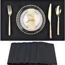 SLKQG Black Cloth Placemats Set of 6 - Double Thickened Easy to Clean Linen Style Fabric Placemats - Machine Washable Placemats- Heat Resistant Non-Slip Table Mats - 18x12 Inch (Black, 6)
