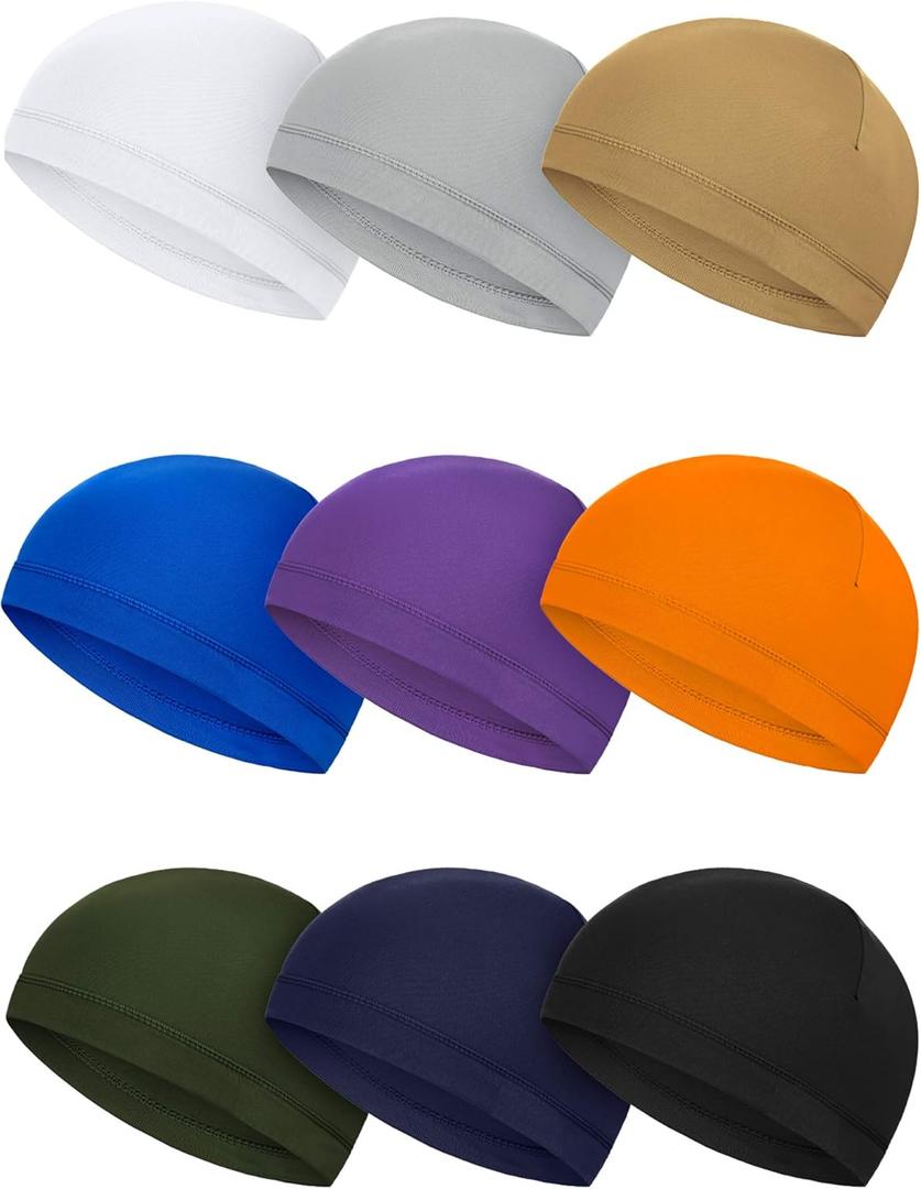 SATINIOR 9 Pieces Cooling Skull Caps Helmet Hard Hat Liner Bald Cap Sweat Wicking Running Beanie Cycling for Men Women