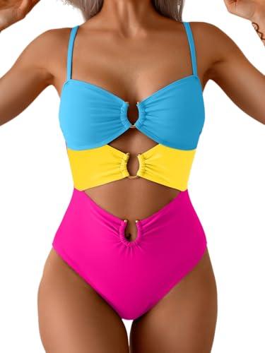 Eomenie Womens Cutout One Piece Swimsuit with Ring Linked Sexy Monokini Bathing Suit for Beach Vacation, Small