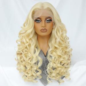 Felek Blonde 13x6 Synthetic Lace Front Wig Loose Wave HD Transparent Lace Frontal Wigs Pre Plucked Wear and Go Glueless Wigs for Black and White Women 24 inch Long Curly Wig #613