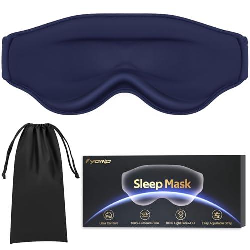 Fygrip 3D Cooling Eye Mask Sleep Mask for Men & Women, 100% Pressure-Free & Light Block-Out Eye Mask for Sleep with Easy Adjustable Strap, Night Eye Cover for Travel, Blue