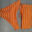 ZAFUL Women Strapless Ribbed High Cut Bandeau Bikini Lace Up 2 Pieces Swimwear (Orange, S)