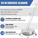 JANZ 20'' Pressure Washer Surface Cleaner with 4 Wheels, Stainless Steel Housing, 1/4" Quick Plug, 2 Extension Wands, 2 Replacement Nozzles and 3 Spray Nozzles, 4000 PSI